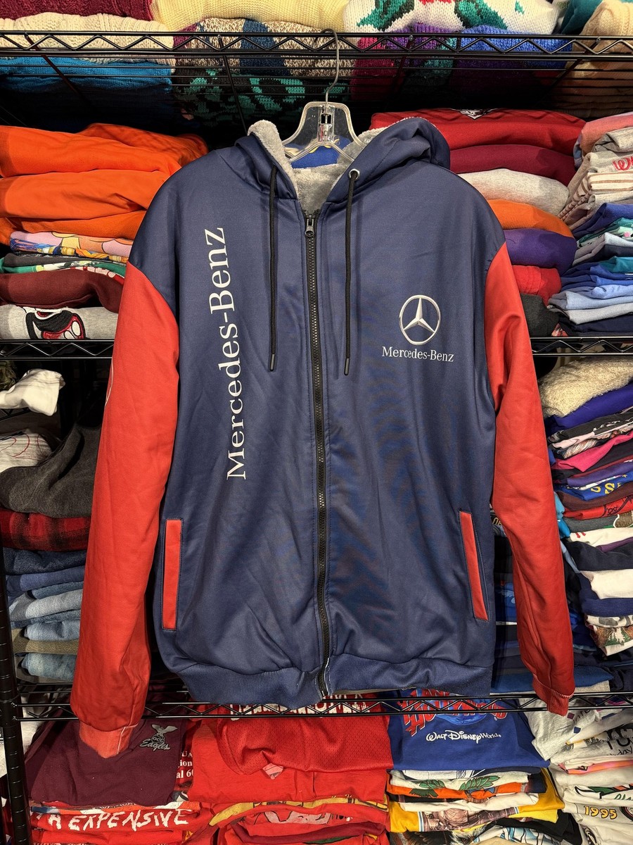 Mercedes-Benz Hoodie Sweatshirt Mens XL Blue Red AMG Fleece Lined