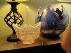 Fenton glass iridescent pink lily of the valley basket