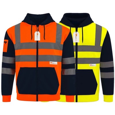 GM Workwear Hi Vis Zip Hoodie Class 3 Sicherheits Arbeitsjacke 280 g/m² Fleece gefüttert