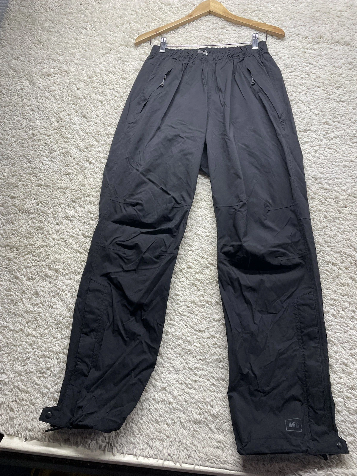 REI Rain Pants E1 Elements Men’s Size 32L Black Outdoor Water Resistant Hike EUC
