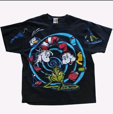 Vintage The Grinch Shirt All Over Print Large Dr Seuss 1990s Cat in the hat Book