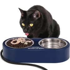 Heated Water Bowl for Cat,Double Stainless Steel Bowl,Provide Non-Freezing Fo...