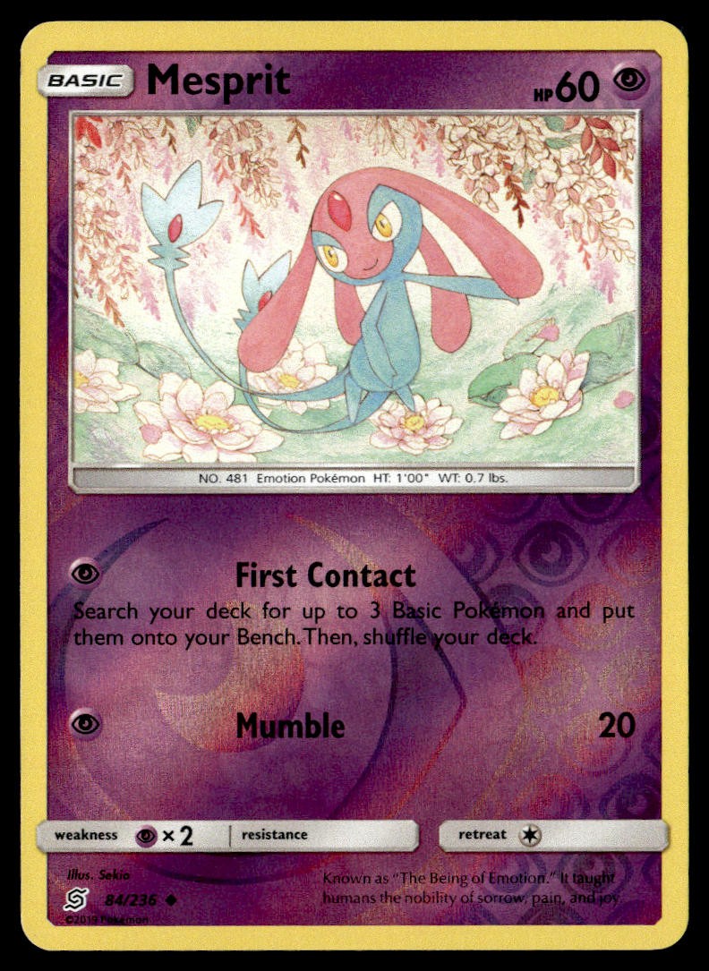 Mesprit 84/236 Reverse Holo Uncommon Unified Minds Pokemon 2019