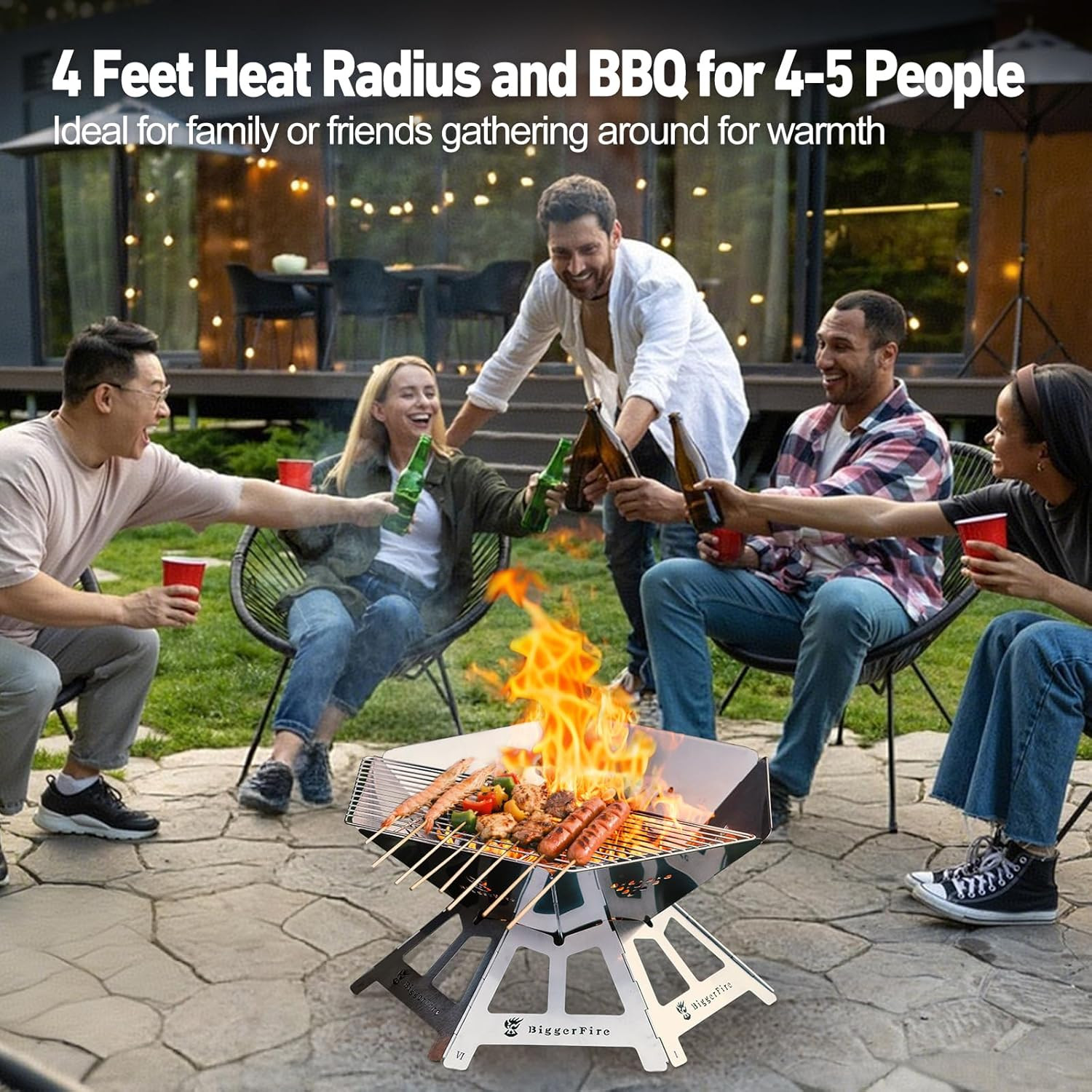Foldable Portable Fire Pit,Stainless Steel Fire Pits with Charcoal Grill Net and