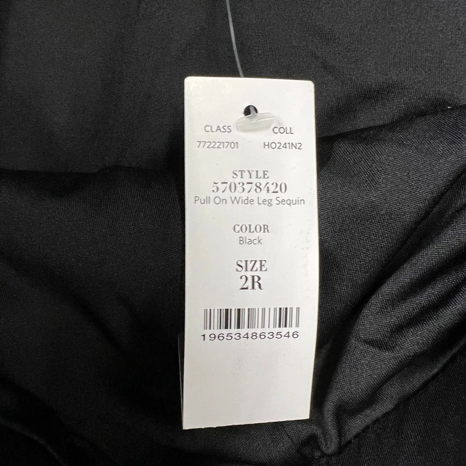 Pantalones de lentejuelas de pierna ancha WHITE HOUSE BLACK MARKET para mujer talla 2 negros Foto 3 de 4