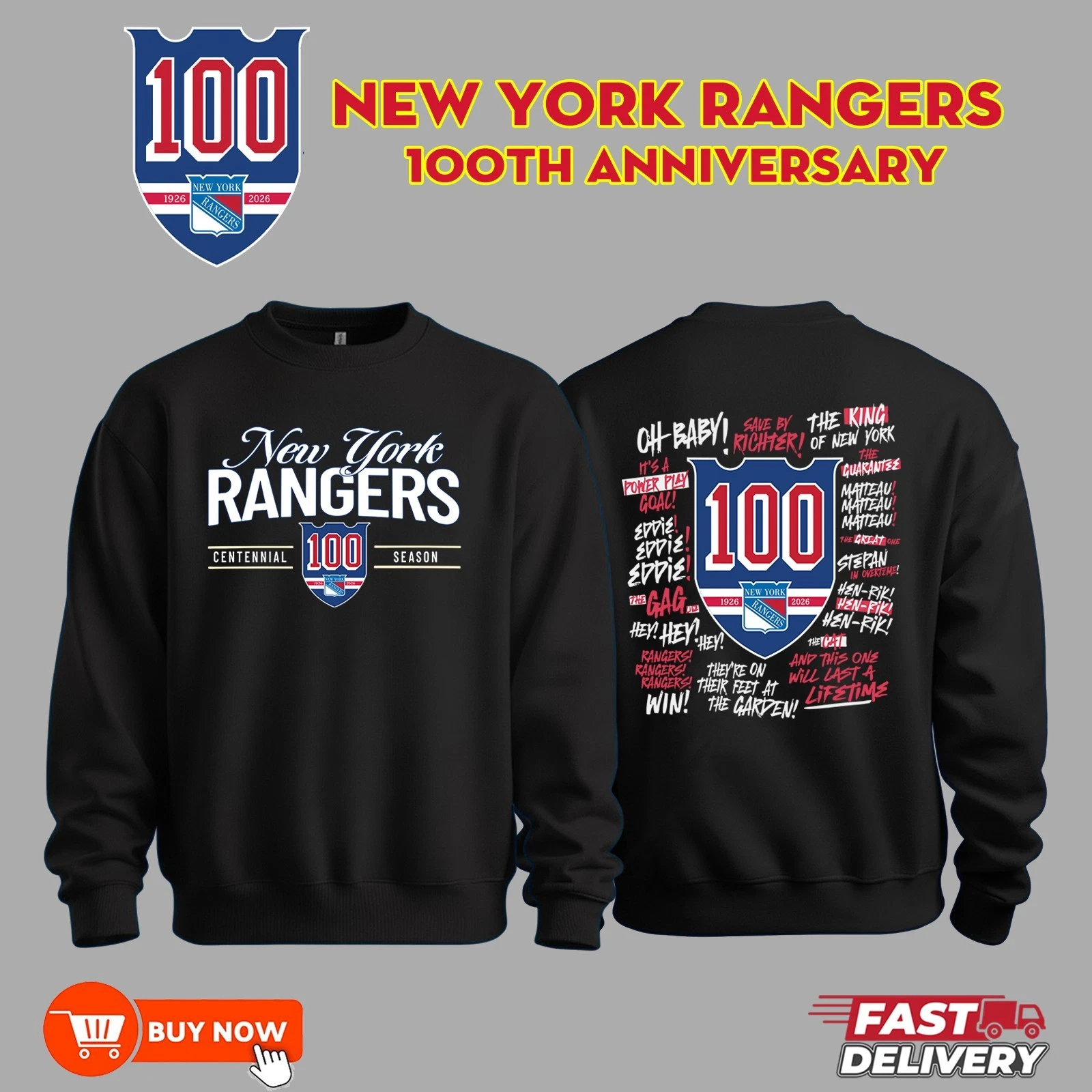 New York Rangers 100th Anniversary Two Sided Sweatshirt