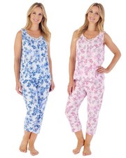 Slenderella Jersey Cropped Pyjamas Floral Print Sleeveless Pyjama Set PJs
