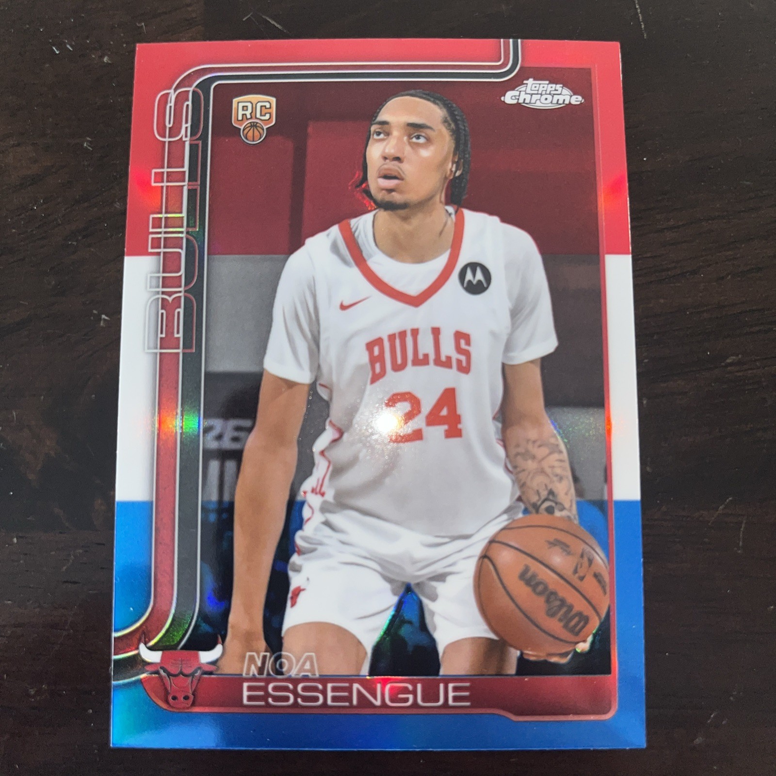 2025 Topps Chrome NBA Red, White, & Blue Refractor #262 Noa Essengue RC - Bulls