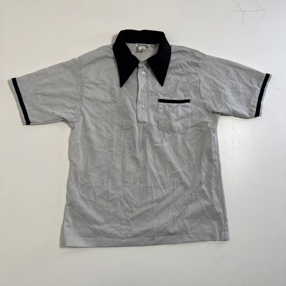 Polo de Bowling Vintage Años 70 Para Hombre Gris Medio Manga Corta Marca Nat Nast Foto 2 de 4