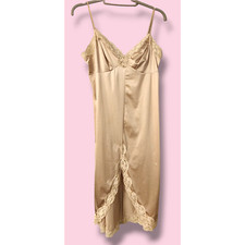 Vtg Vassarette nylon nude slip dress lace Slit in front size 36 TT