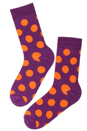Mens Spotted Socks (Pair) Purple w/ Orange Spots (with tags) - Picture 2 of 3