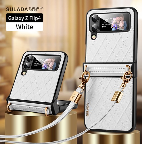 Luxus Leder Dünn Matt Mit Handykette Hülle Für Samsung Galaxy Z Flip5 Flip4 3 5G - Bild 8 von 23