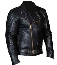 Mens Real Leather Quilted Panels Biker Jacket soft Cowhide Leather Bikers Jacket