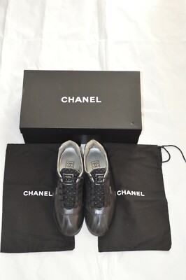 Chanel Black Leather Tennis Bowling Style Trainers Pumps