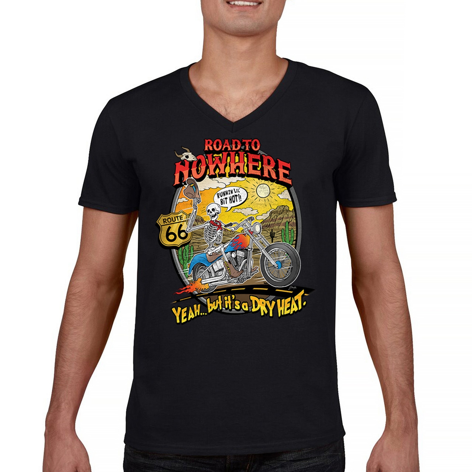 ALTRA Maglietta da moto Road to Nowhere collo a V But its a Dry Heat divertente biker