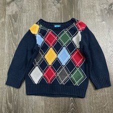 Children's Place Boys Sweater Navy Pullover Crew Neck Argyle Colorful Size 3T
