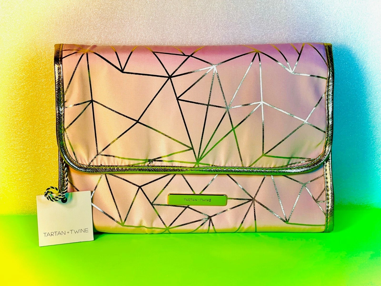 Tartan + Twine Pink with Gold Foil Hanging Valet Makeup Travel Brush Organizer