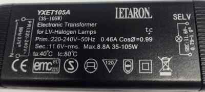 Ersatztrafo für Letaron YXET105A m. 105 Watt Leistung 35-105W LV-Halogen-Lamp R+