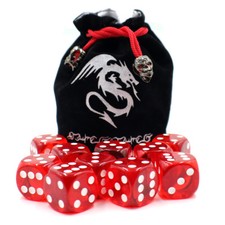 Jumbo D6 Dice Set with Velvet Dice Bag - Transparent Red 24mm 
