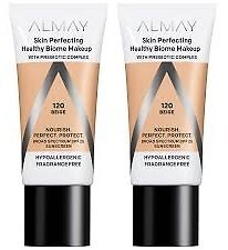 2 Pack Almay Skin Perfecting Healthy Biome Foundation Makeup, 120 Beige, Exp
