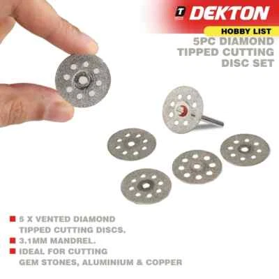 DEKTON - 5 Pc Diamond Tipped Disc Cutting Set Dremel, Rotary Tool 3.1mm Mandrel