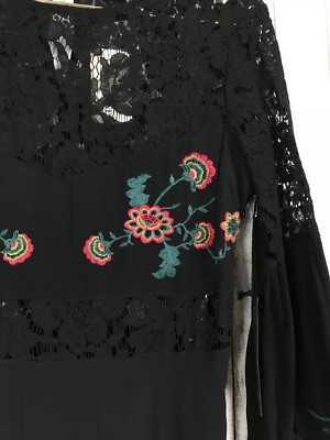 embroidered peasant dress forever 21 Forever 21 Black Lace Boho Peasant Embroidered Floral Dress S Small RARE  NWT