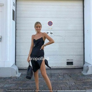 black midi split dress