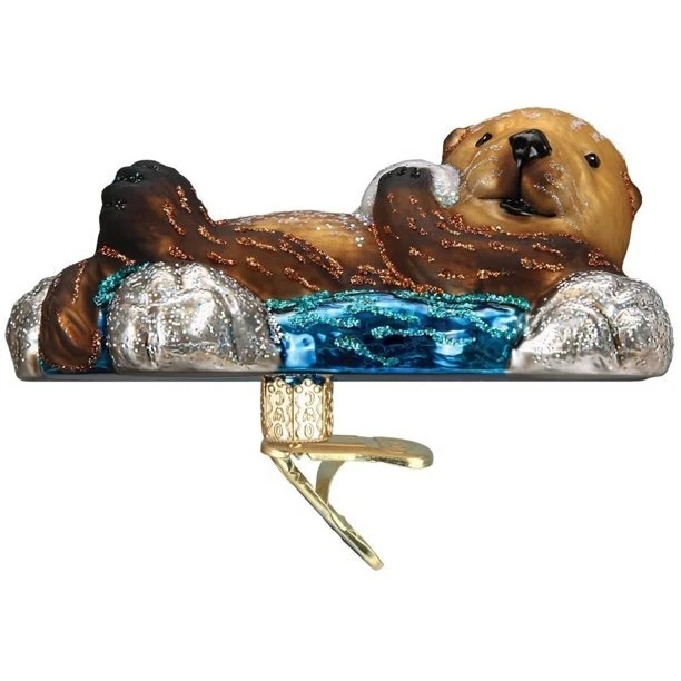 Old World Christmas FLOATING SEA OTTER (12506) Glass Ornament w/OWC Box