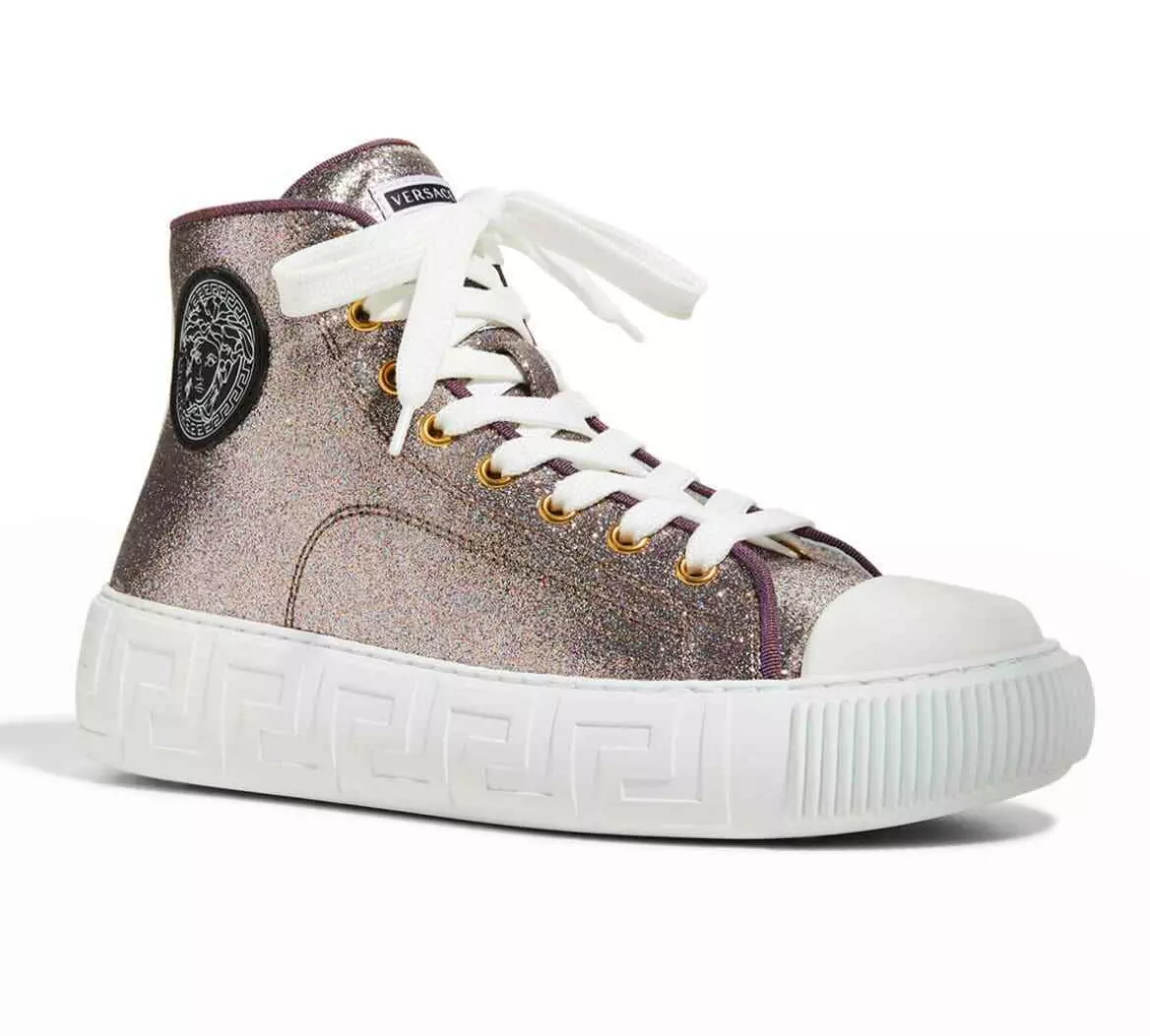 VERSACE Greca Glitter High-Top Sneakers Women Eur 38/ US 8