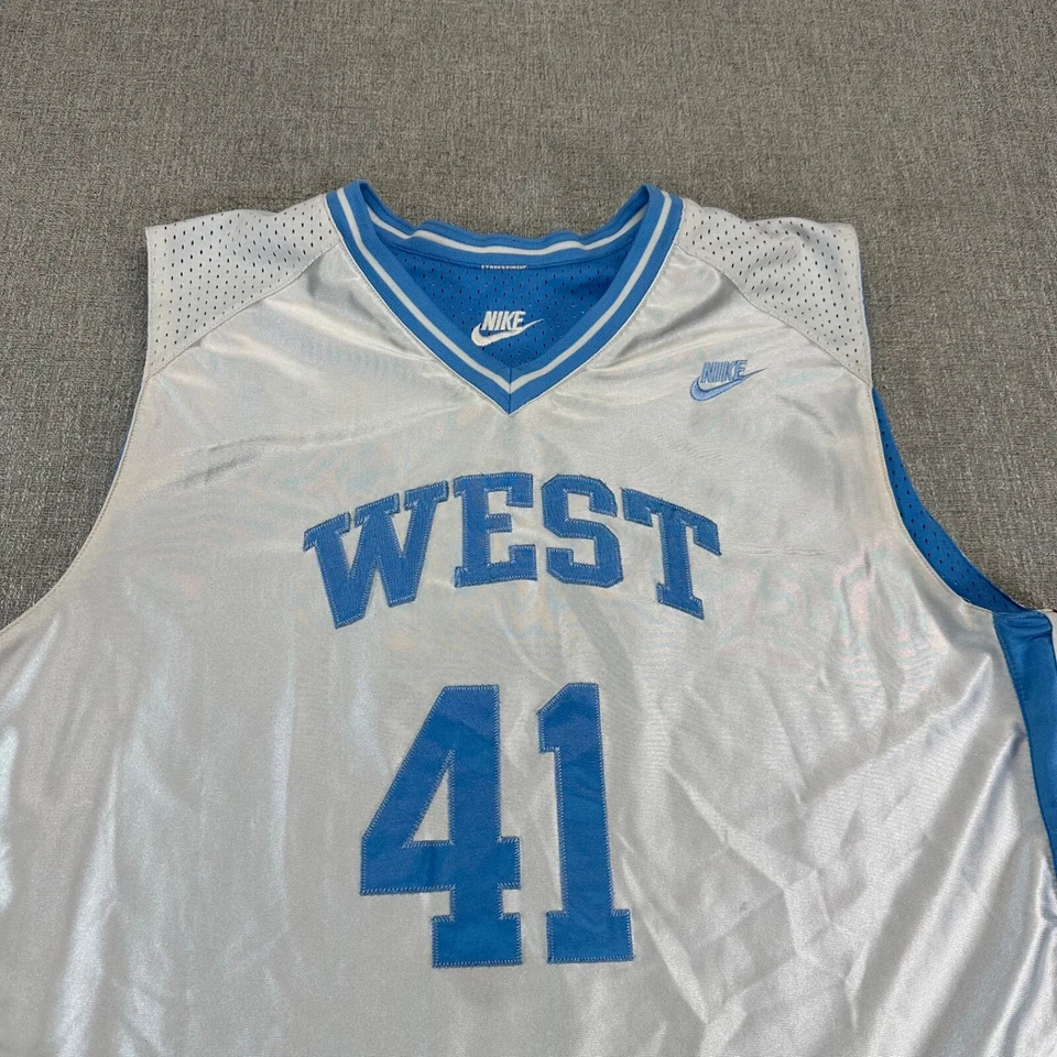 Camiseta deportiva de baloncesto vintage Nike Supreme Court para hombre XL plateada reversible oeste #41 Foto 2 de 4