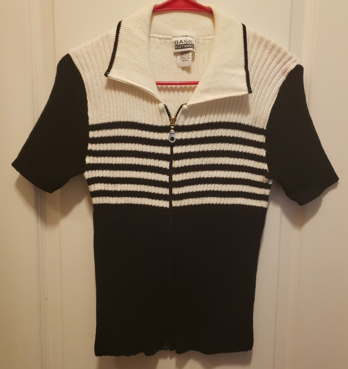 basic editions light Weight Zip Front Black Ivory… - image 1