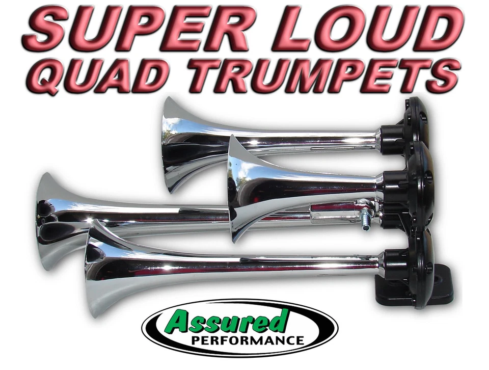 Loud Quad Trumpet Truck Train Air Horn Kit VIAIR 275c 120psi EZ Install System Foto 3 de 4