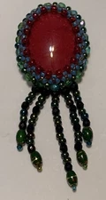 Handcrafted Beaded Gemstone Cabochon, made in USA - Choose pinback or bail
