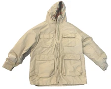 Woolrich Mens Size L  Barn Coat Utility USA Made Tan Beige Wool Plaid Lined