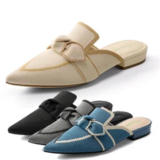 Women Flat Mule Shoes Pointed Toe Comfortable Slip On Slide Loafer Shoes