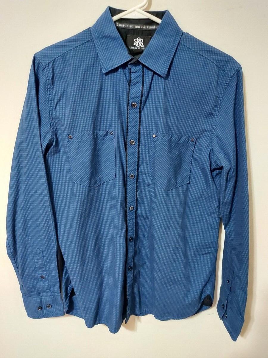 rock and republic dress shirts Rock & Republic Shirt Mens Small Blue Button Down Dress Shirt 100% Cotton