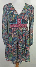 Flying Tomato Womens Dress Small Paisley Multicolor Embroidered VNeck Party Boho