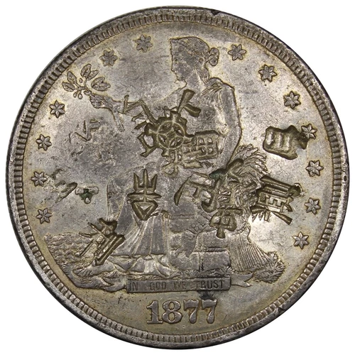 1877-S Trade Dollar Chopmarked XF EXTRA FINE Details Damaged A1204
