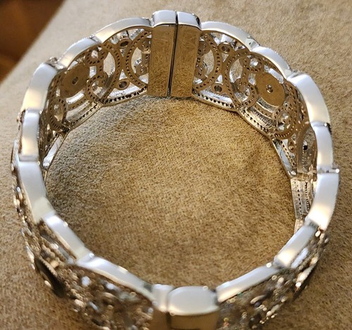 VINTAGE ANDREW HAMILTON CRAWFORD EDWARDIAN STYLE RHINESTONE CUFF BRACELET SIGNED - Picture 9 of 19