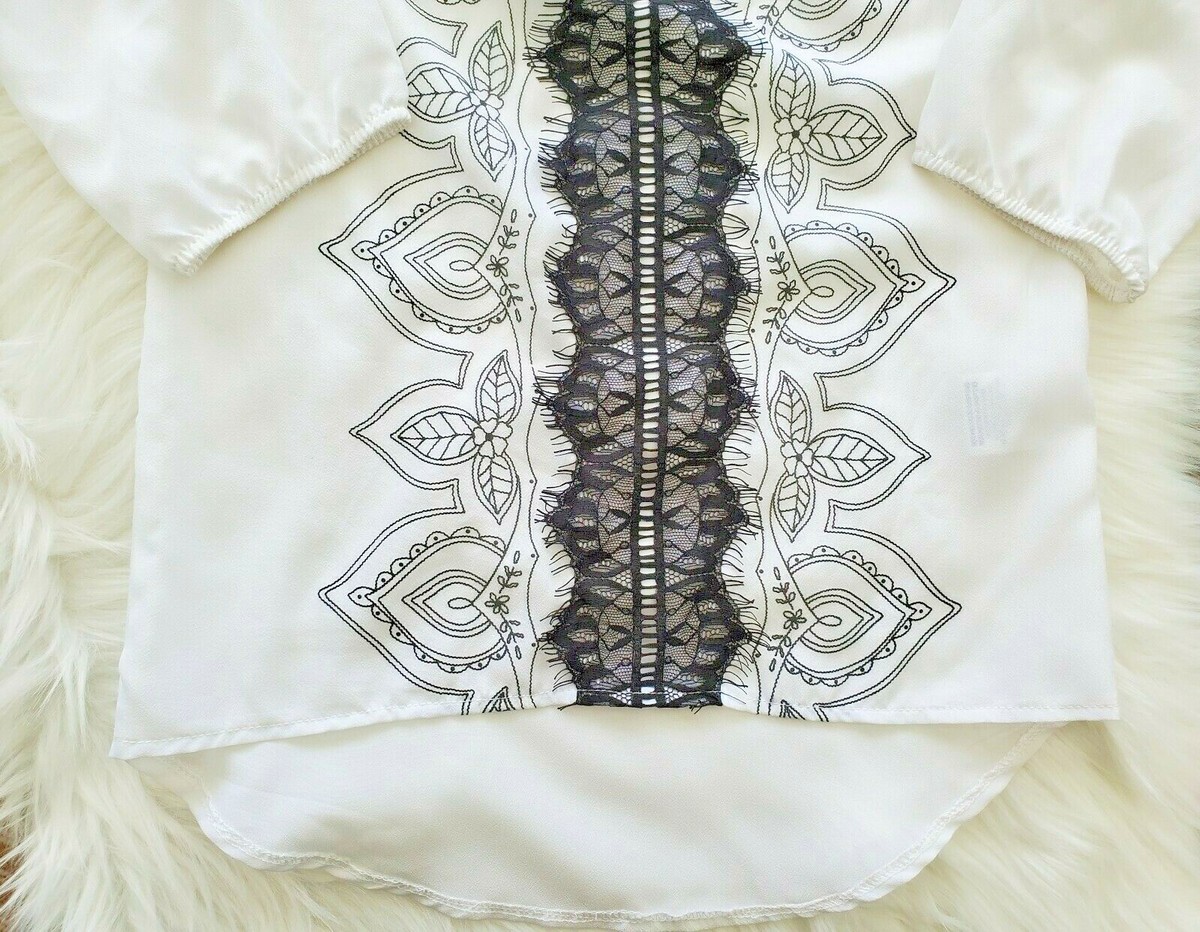 Chemisier Bongo Fille – Blanc, Dentelle Florale, Manches 3/4 – Taille 14-16 (grand) – Neuf
