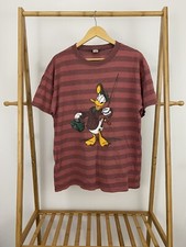 VTG 90s Mickey Unlimited Donald Duck Fishing Striped T-Shirt Size L USA