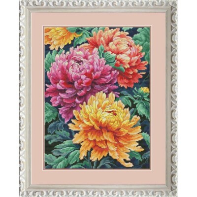 Counted Cross Stitch Kit Chrysanthemums Flowers DIY