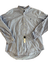 Polo Ralph Lauren Men's Long Sleeve Classic Fit Oxford Shirt Blue White Stripes