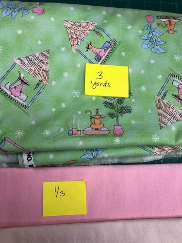 Quilters Project Bundle 5.6 Yards Tiki Cats Mint, Pink, Black Blank Textiles Inc - Picture 6 of 9