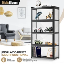 4 Tiers Black Acrylic Display Case Flip up Door 55" Wall Mounted Organizer Boxes