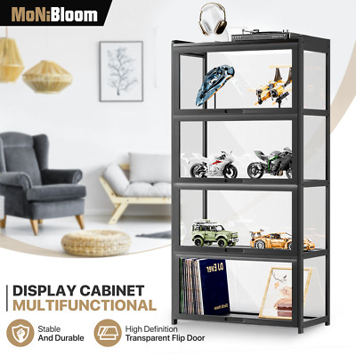 4 Tiers Black Acrylic Display Case Flip up Door 55'' Wall Mounted Organizer Boxes