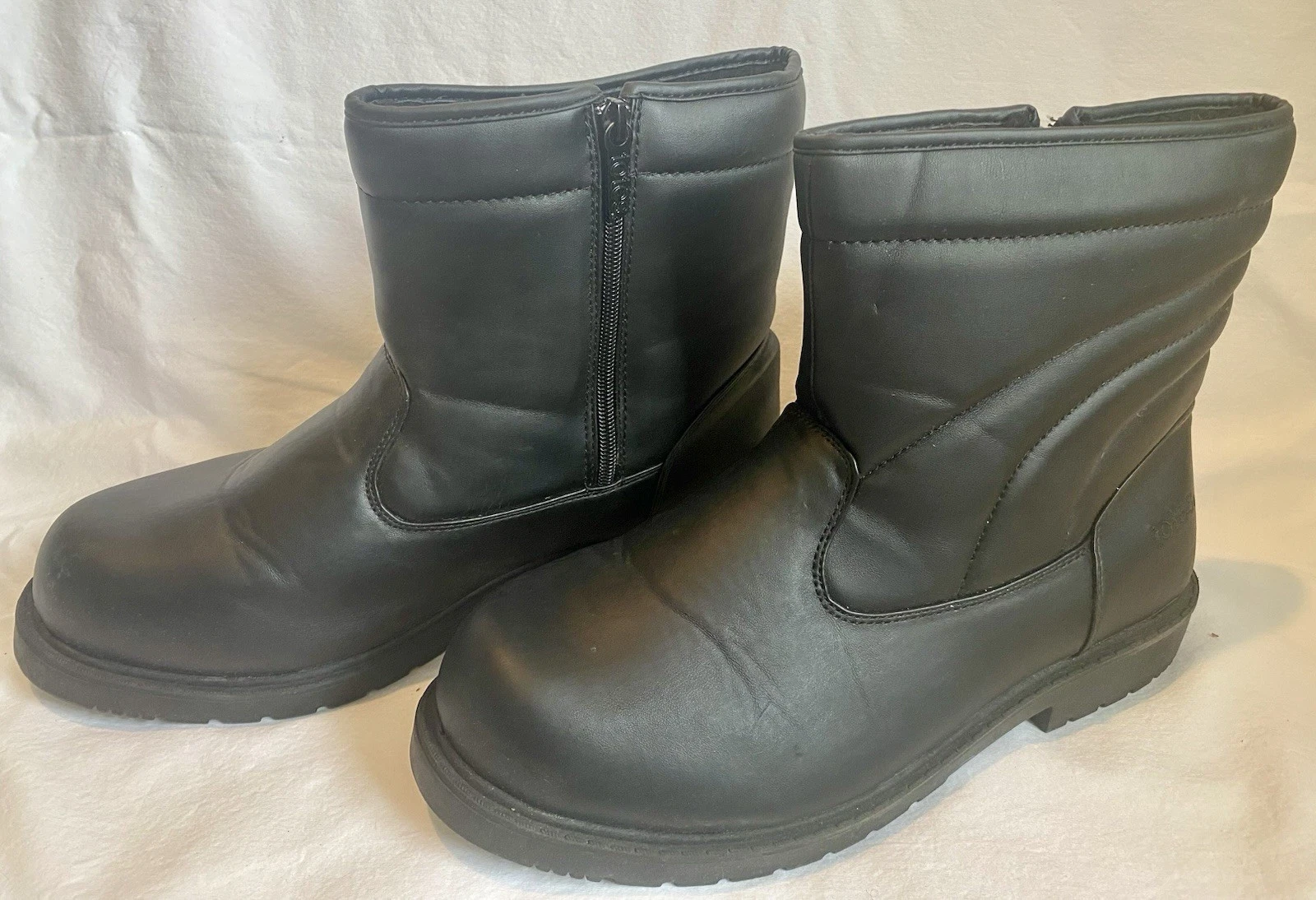 Totes Luke Mens 11M Black Waterproof Snow Boots Side Zip Faux Fur Lined