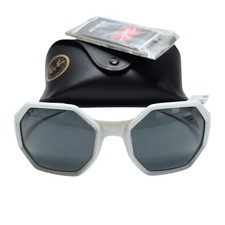 Ray-Ban RB4337 White Frame Black Lens Polygon 59mm Sunglasses New