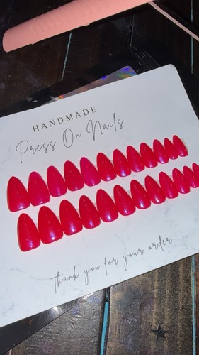 Handmade Luxury Press-on-nails Full Set (24) Nails Glossy Hot Pink Almond Shape
