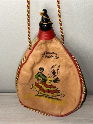 VTG Spanish Leather Wineskin Wine Bag Canteen Recuerdo De Espana Cinco de Mayo